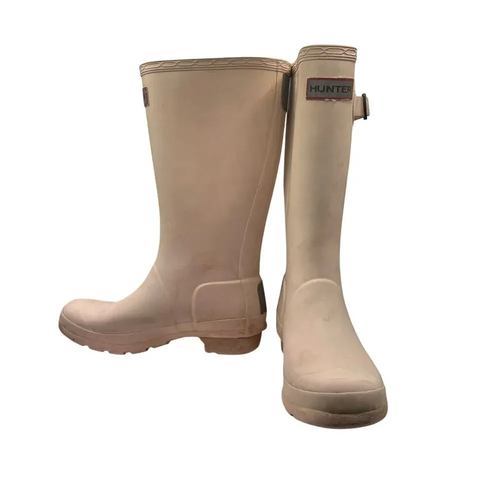 Hunter Original Tall Waterproof Rain Boots Cream White Youth Girls Size 4